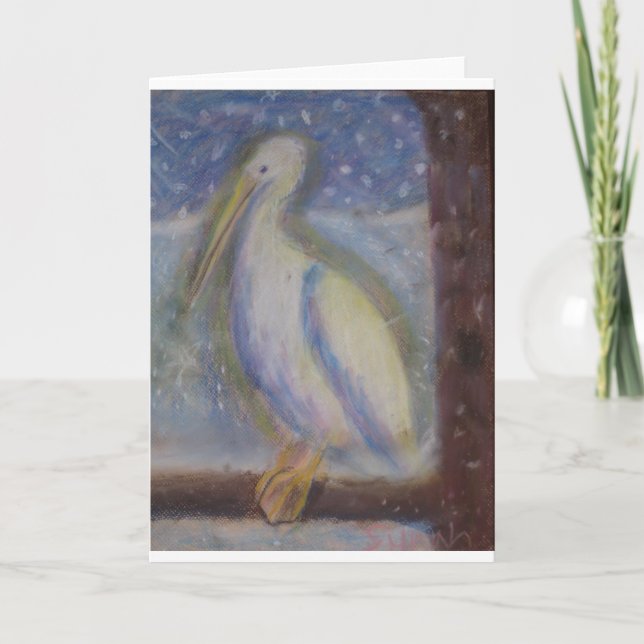 Snöig Glowy pelikan Helgkort (Framsida)
