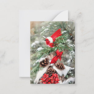Snöig gren och fågel budget mini jul anteckningskort
