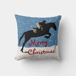 Snöig hästbanhoppningjul kudde