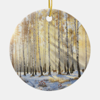 Snöig hjortbjörksprydnad julgransprydnad keramik