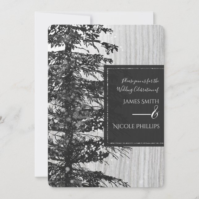 Snöig Hög Tall Träd Rustik Skog Vinter Bröllop Inbjudningar (Framsida)
