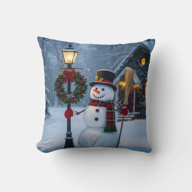 Snöig julbygdskudde Set om 4 – Tomte, D Kudde (Framsida)