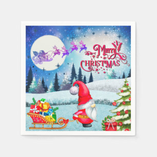 Snöig julgnom och julklappar från Tomtes släde Pappersservett