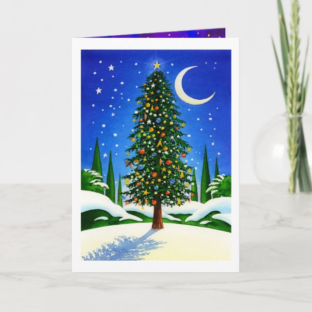 Snöig julgran helgkort (Framsida)