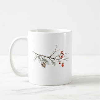 Snöig julgren med ornament för jul kaffemugg