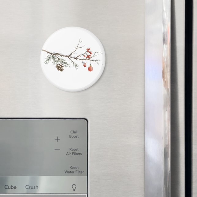 Snöig julgren med ornament för jul magnet (In Situ (Fridge))