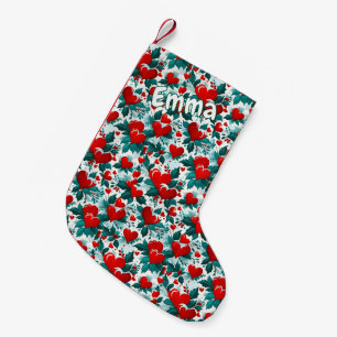 Snöig julhjärtan röda gröna och vita liten julstrumpa