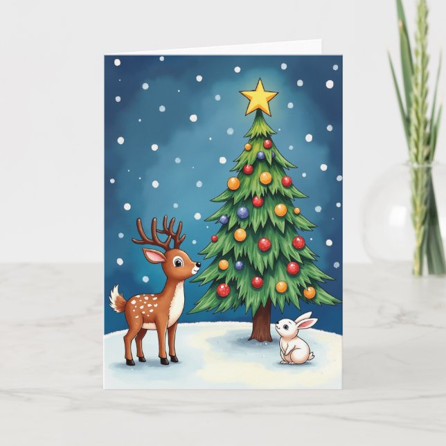 Snöig julhjort kanin kort (Framsida)