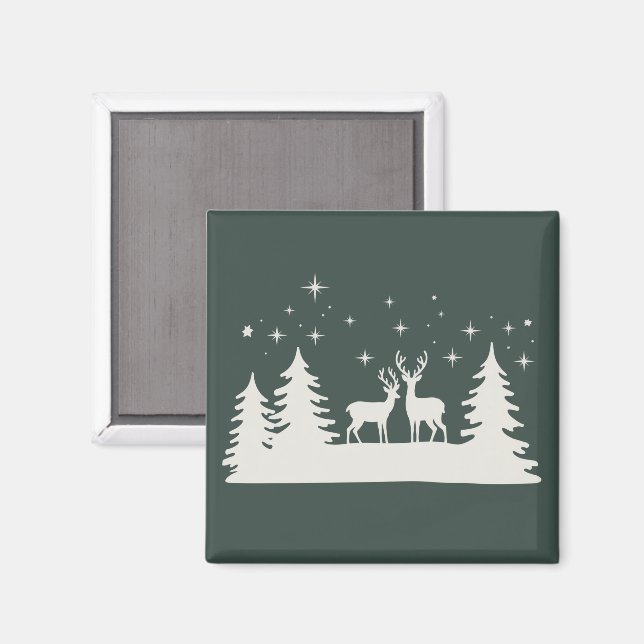 Snöig julhjort vintersäsong högtid  magnet (Front/Back)