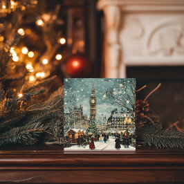 Snöig julscen i London Julkort