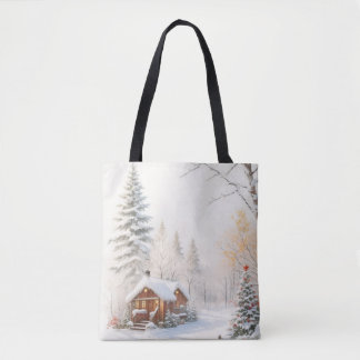 Snöig julscen tygkasse