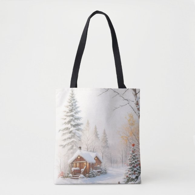Snöig julscen tygkasse (Framsida)