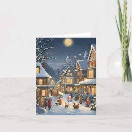 Snöig julstad helgkort