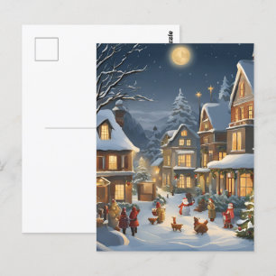 Snöig julstad vykort