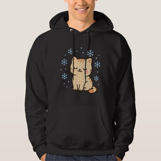 Snöig Kawaii Katt – Söt Vinterkisse Hoodie (Framsida)