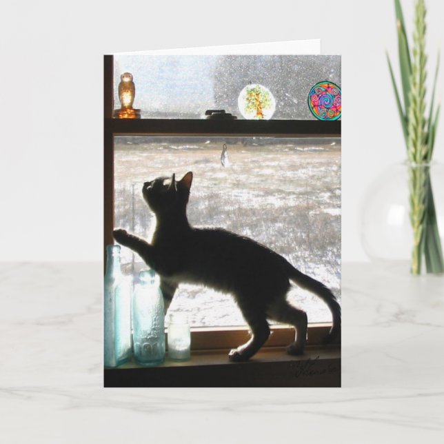 Snöig kort för dagkattungehälsning (Framsida)