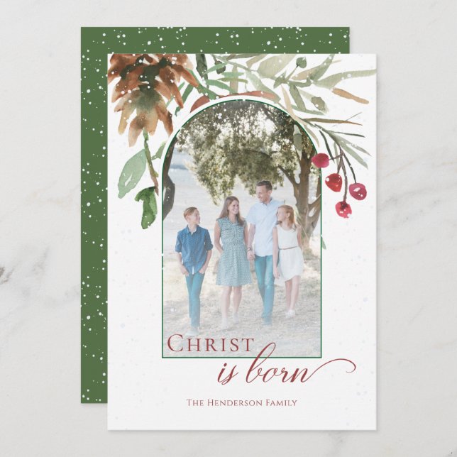 Snöig Kristus är född Religiös julfoto Julkort (Fram/baksida)