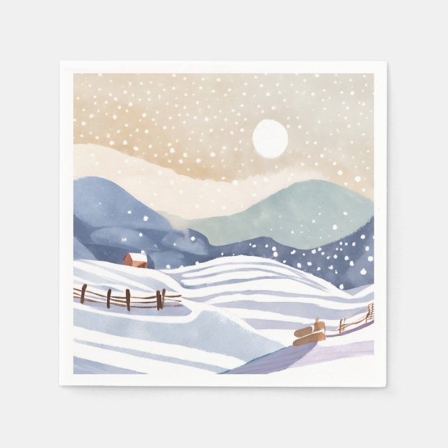 Snöig kulle | Vattenfärg vinter Pappersservett (Framsidan)