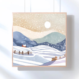 Snöig kulle | Vattenfärg vinter Poster