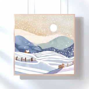 Snöig kulle Vattenfärg vinter Poster