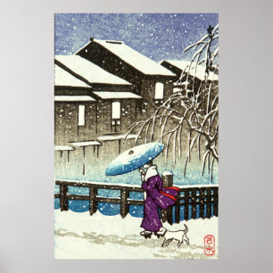Snöig kväll Kawase Hasui 1930-talet Poster
