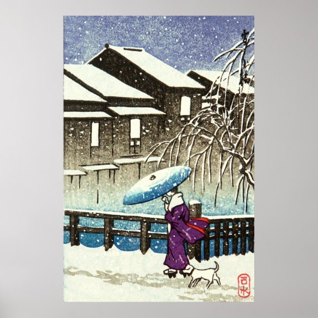 Snöig kväll Kawase Hasui 1930-talet Poster (Framsidan)