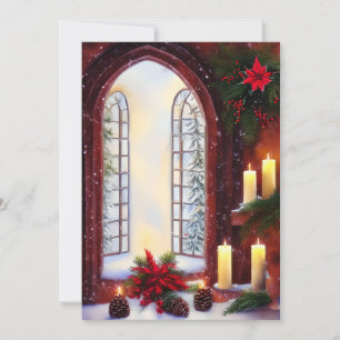 Snöig kyrkfönsterbudget mini jul julkort