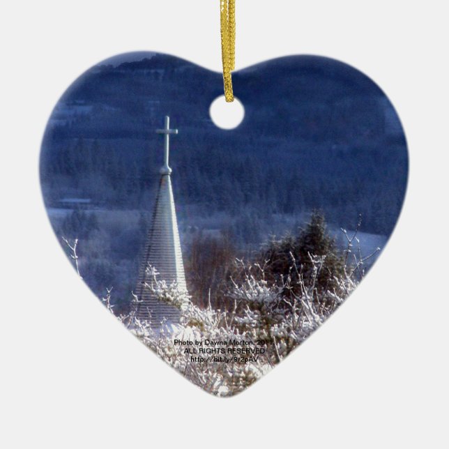 snöig kyrklig kyrktorn julgransprydnad keramik (Framsidan)