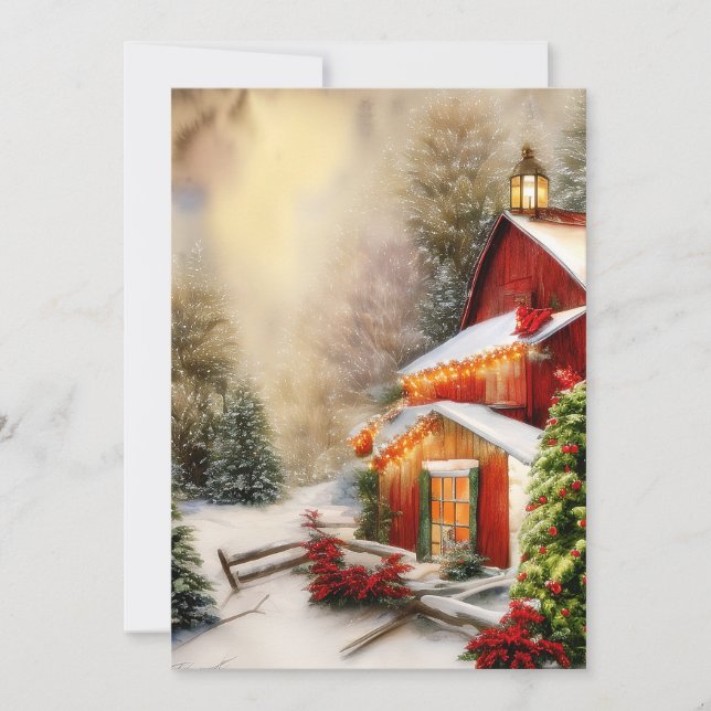 Snöig ladugård budget jul julkort (Framsida)