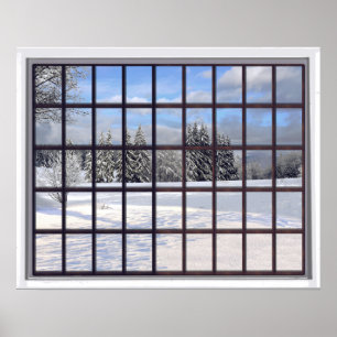 Snöig landskap fönstret för Fauxvinterplatsen Poster