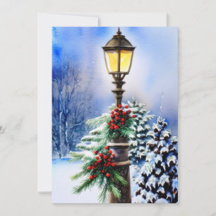 Snöig lyktstolpe budget jul julkort