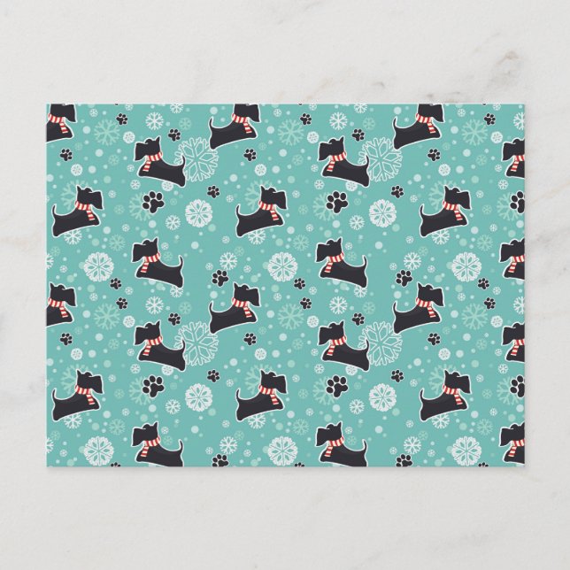 Snöig mönster för Scottiehundjul Helg Vykort (Framsida)