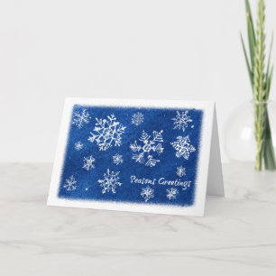 Snöig Natt Snöflingor Högtidskort Helgkort