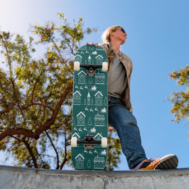 Snöig nordisk julby mini skateboard bräda 18,5 cm (Utomhus 1)