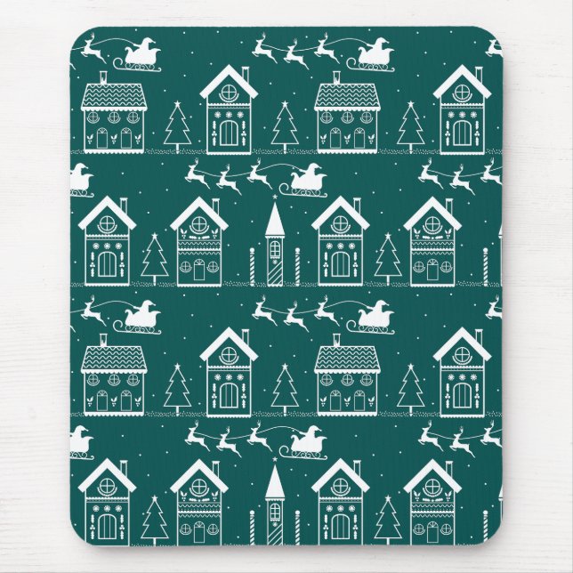 Snöig nordisk julby musmatta (Framsidan)