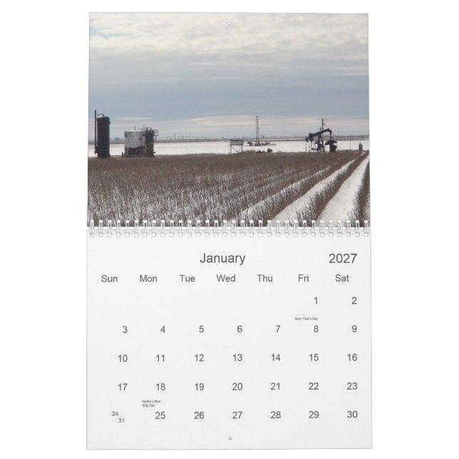Snöig olje- arrendebrunnar kalender (Jan 2027)