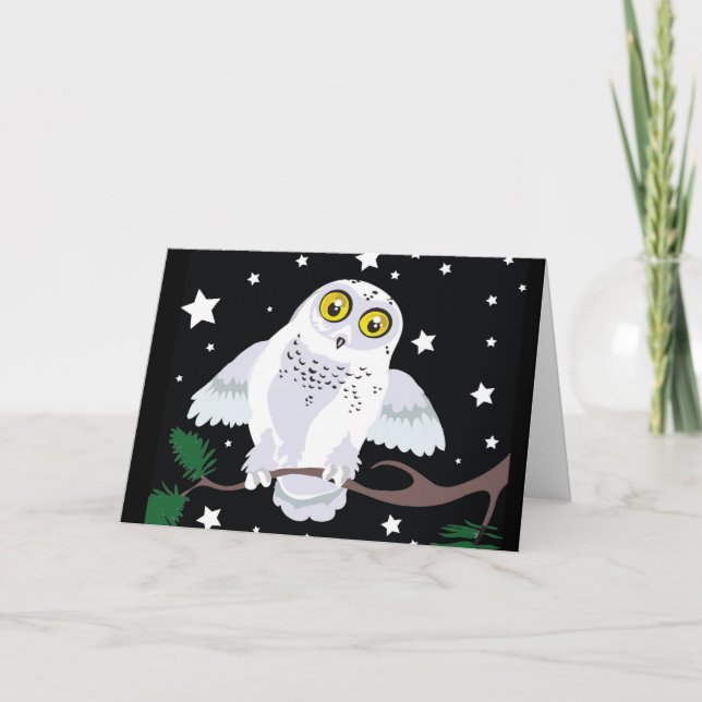 Snöig Owl~Winter hälsningkort Kort (Framsida)