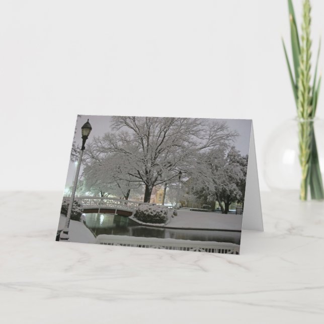 Snöig parkera julhälsningkortet helgkort (Framsida)