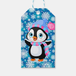 Snöig pingvin presentetikett