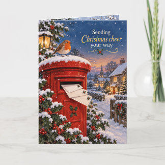 Snöig Röd Postlåda Julkort Robin Kort