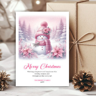 Snöig rosa kokett snömannen barn kort digital kons