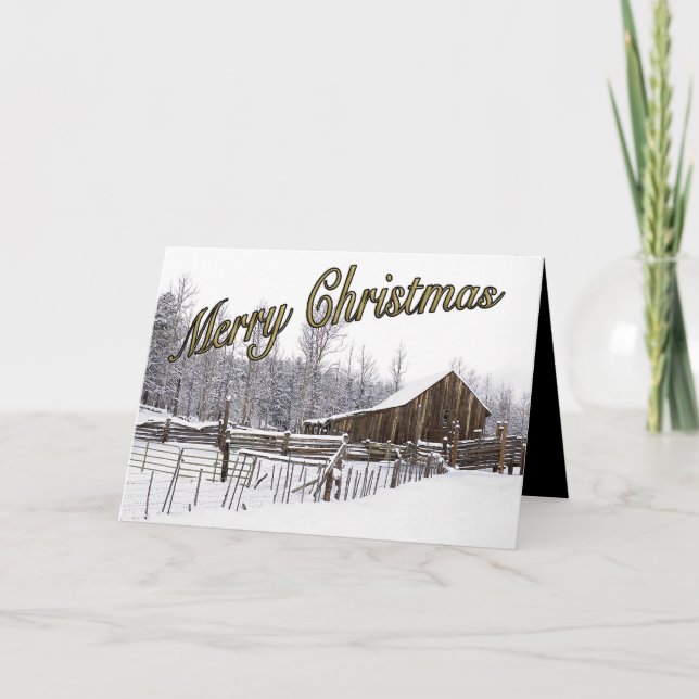 Snöig Rustik Landsbygd Lada Typografi Anpassad Helgkort (Framsida)