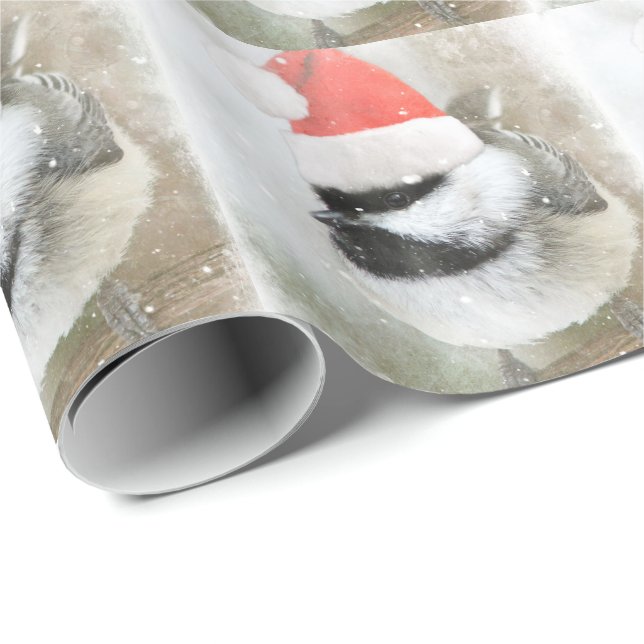 Snöig Santa Chickadee Presentpapper (Rullad Hörn)