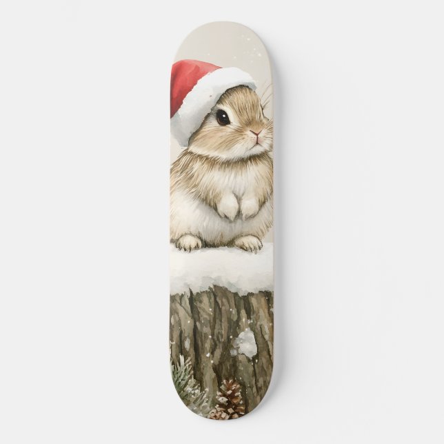 Snöig skog vinter skogs julkanin fågel  mini skateboard bräda 18,5 cm (Framsida)