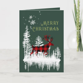 Snöig Skogsbuffel Plaid Hjort God Jul Ho Helgkort