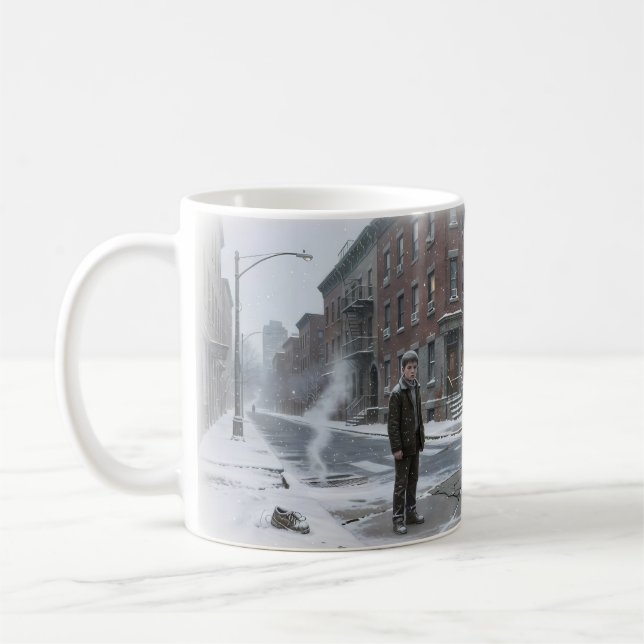 Snöig stads gata familjekamp vintermugg kaffemugg (Vänster)