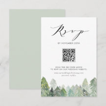 Snöig Ständiggrön Skog QR-kod Vinterbröllop