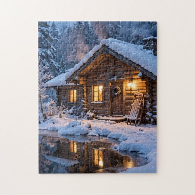 Snöig stugajigsawpussel pussel (Vertikal)