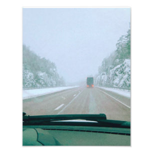 Snöig svensk road trip fototryck