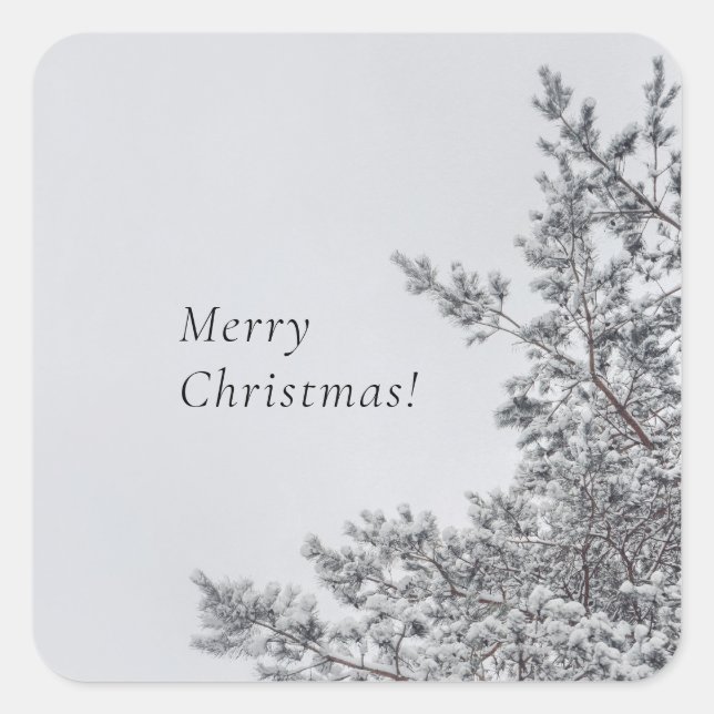 Snöig tall, skandinavisk julestil fyrkantigt klistermärke (Framsida)